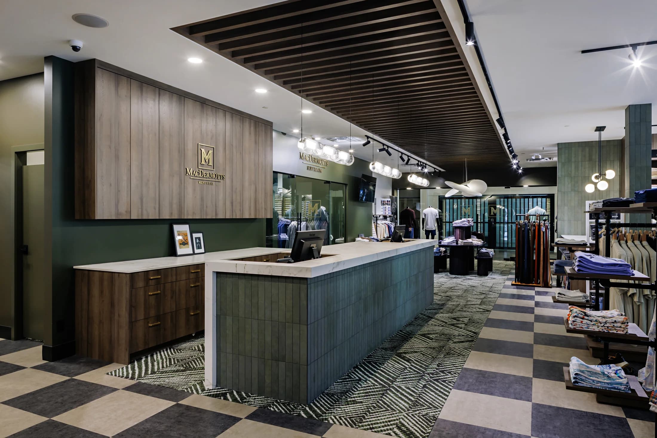 The MacDermott's consultation area, with the boxed mark on the panelled wall